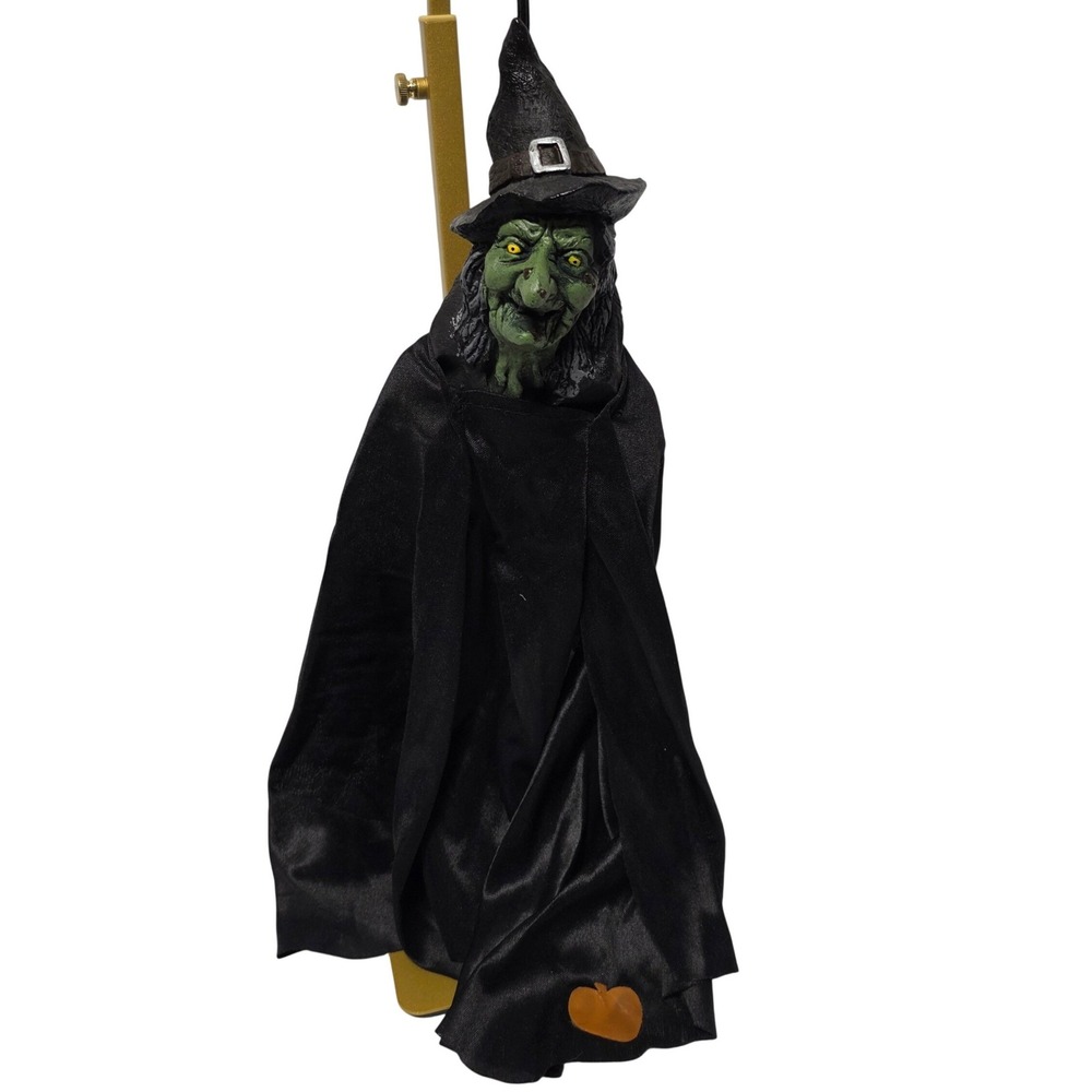 Hanging Green Wicked Witch Halloween Decoration Black Cloak 14 Inch Spooky Decor
